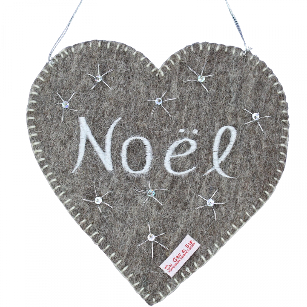 Wandhänger / Türschild Herz grau "Noel"